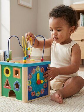 5-in-1 Wooden Activity Cube, Montessori Learning Center Toy